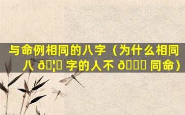 与命例相同的八字（为什么相同八 🦉 字的人不 💐 同命）